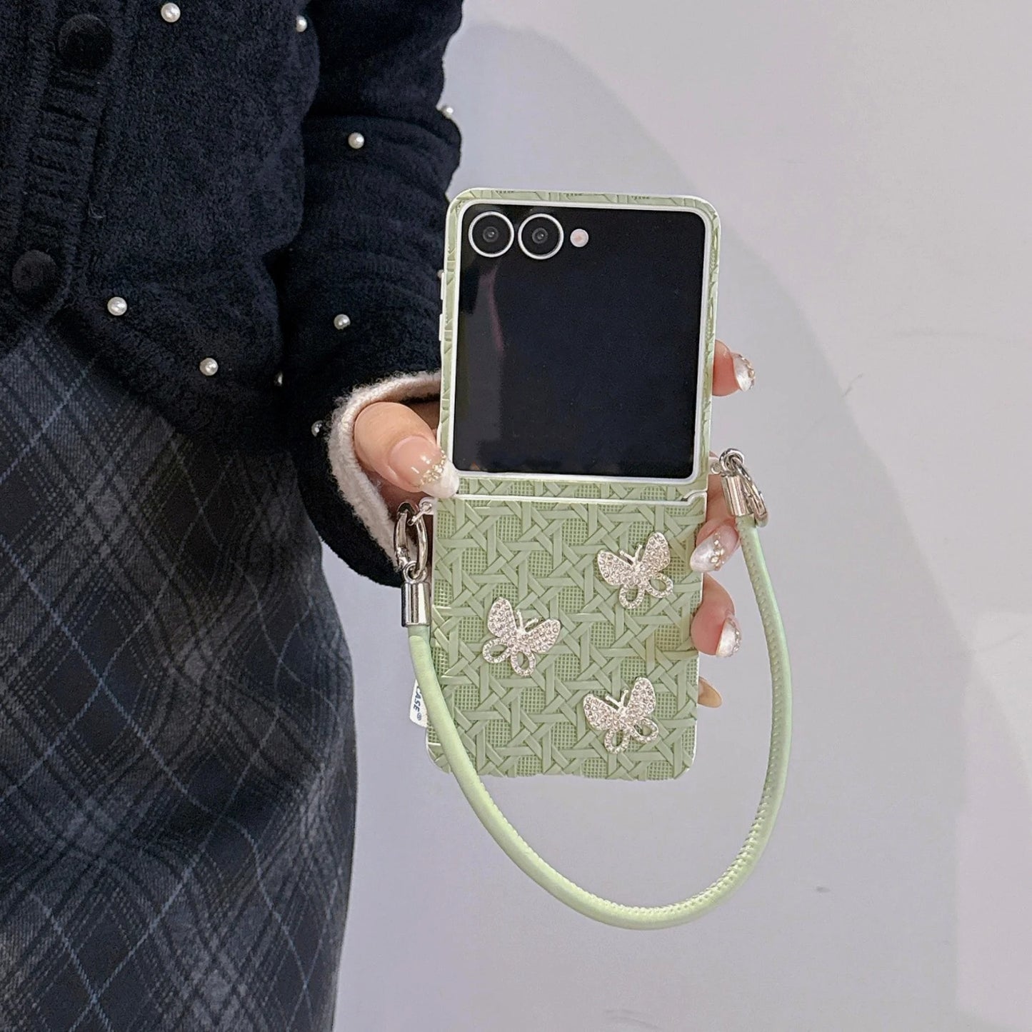 Galaxy Z Flip Series Textured Butterfly Wristlet Fashion Case