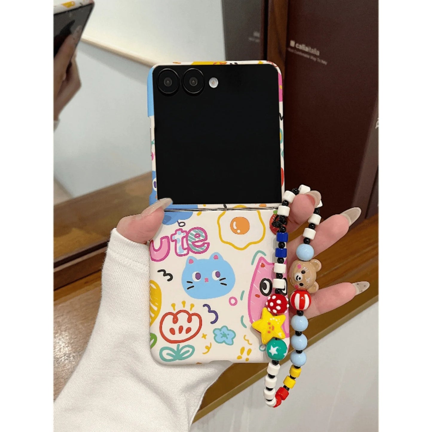 Galaxy Z Flip Series Cute Scribble Art Beaded Charm Case