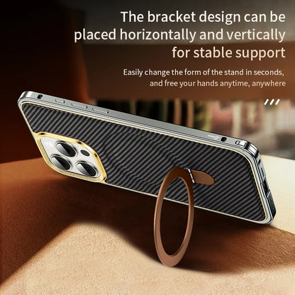 Luxury Metal Frame Carbon Fiber Bracket Case - iPhone