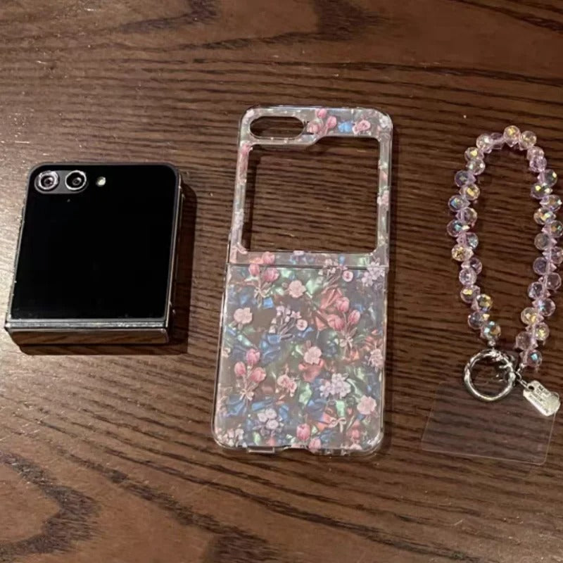 Galaxy Z Flip Series Cherry Blossom Petal Beaded Charm Case
