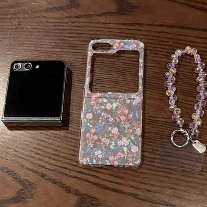 Galaxy Z Flip Series Cherry Blossom Petal Beaded Charm Case