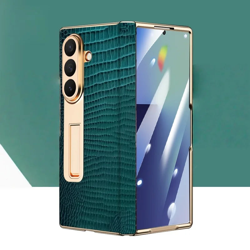 Galaxy Z Fold Series Crocodile Leather Kickstand Case