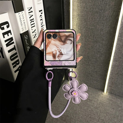 Galaxy Z Flip Series Classic Leather Crossbody Flower Case