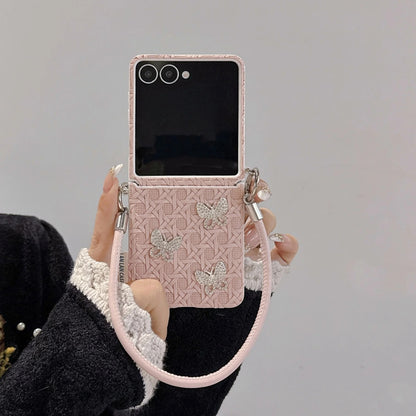 Galaxy Z Flip Series Textured Butterfly Wristlet Fashion Case