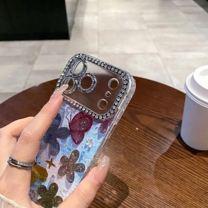Luxury Butterfly Flowers Diamond Frame Case