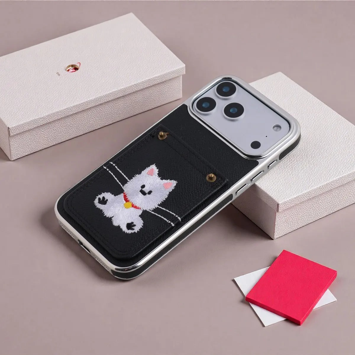 Embroidered Kitten Card Holder Case