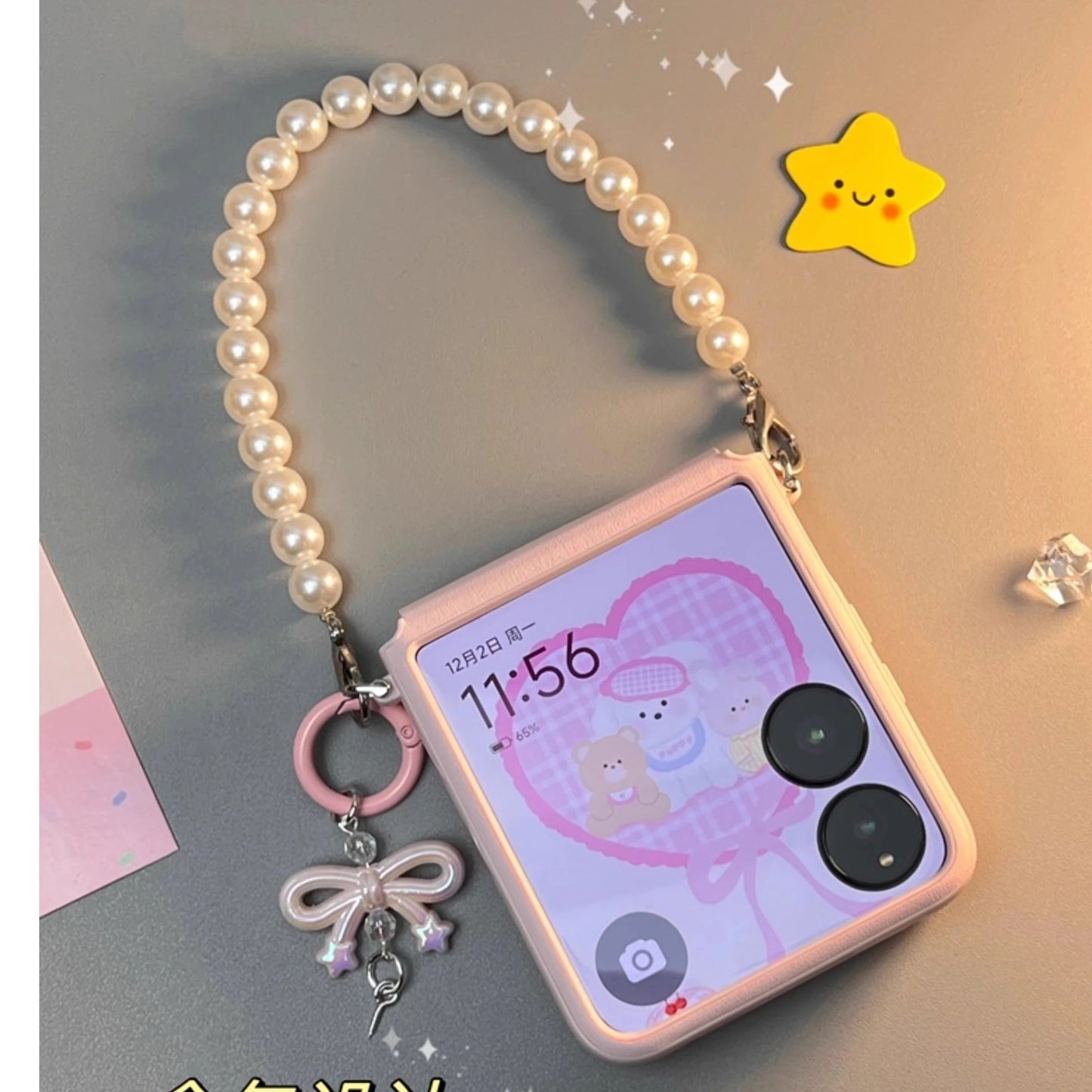 Galaxy Z Flip Series 3D Ribbon Pearl Accent Carry Case