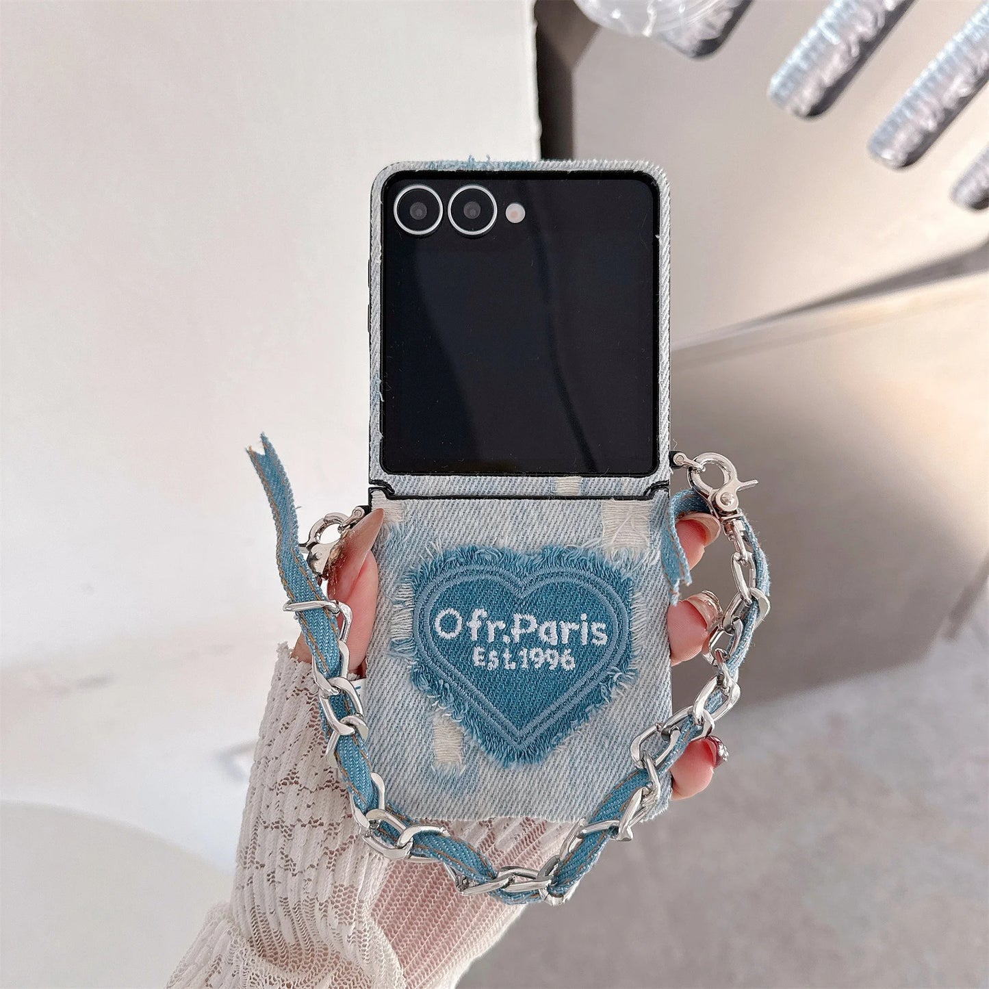 Galaxy Z Flip Series Denim Heart Chain Case