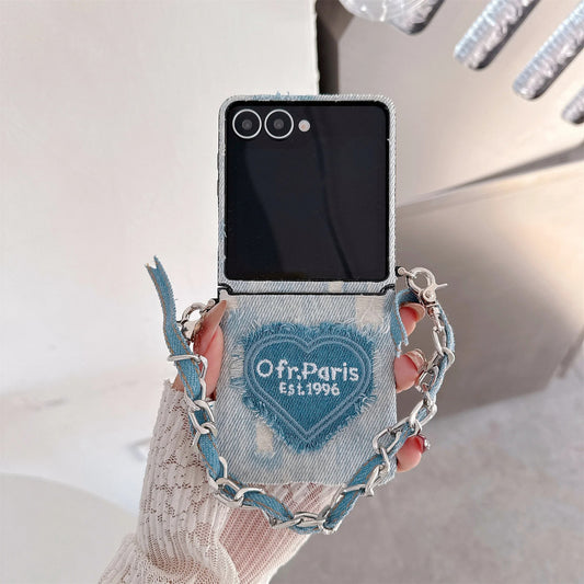 Galaxy Z Flip Series Denim Heart Chain Case