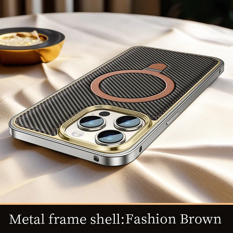 Luxury Metal Frame Carbon Fiber Bracket Case - iPhone