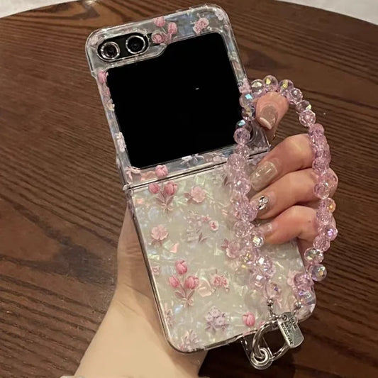 Galaxy Z Flip Series Cherry Blossom Petal Beaded Charm Case