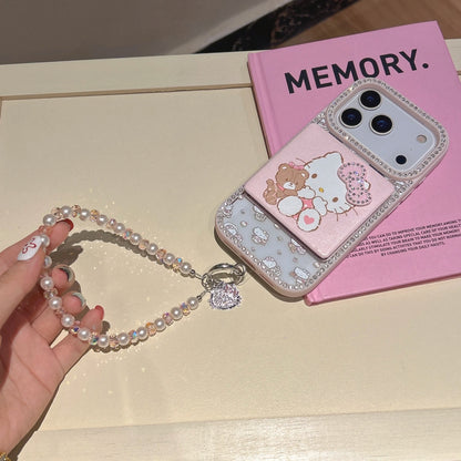 Teddy Love Mirror Pearl Charm Case