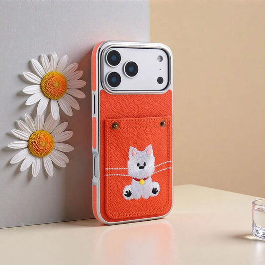 Embroidered Kitten Card Holder Case