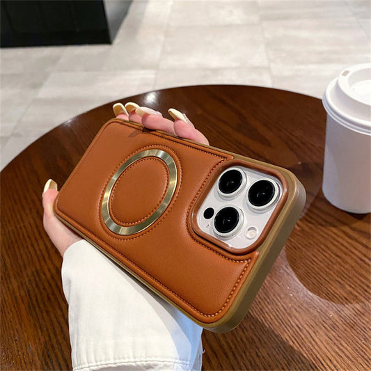 Luxury Plated Ring MagSafe Leather Case - iPhone