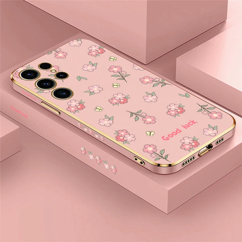 Elegant Flower Print Plating Case - Samsung