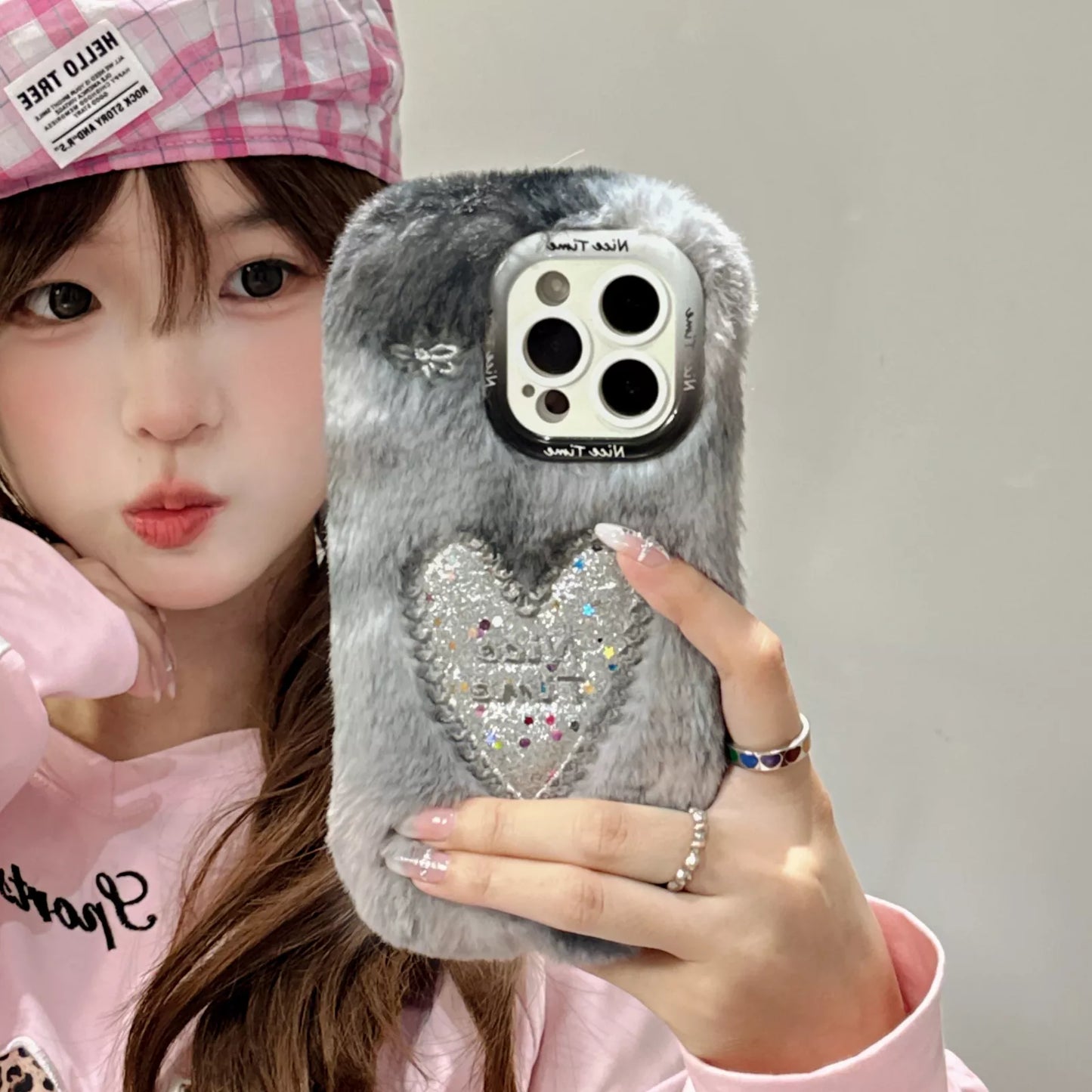 Fluffy Heart Hybrid Stand Case