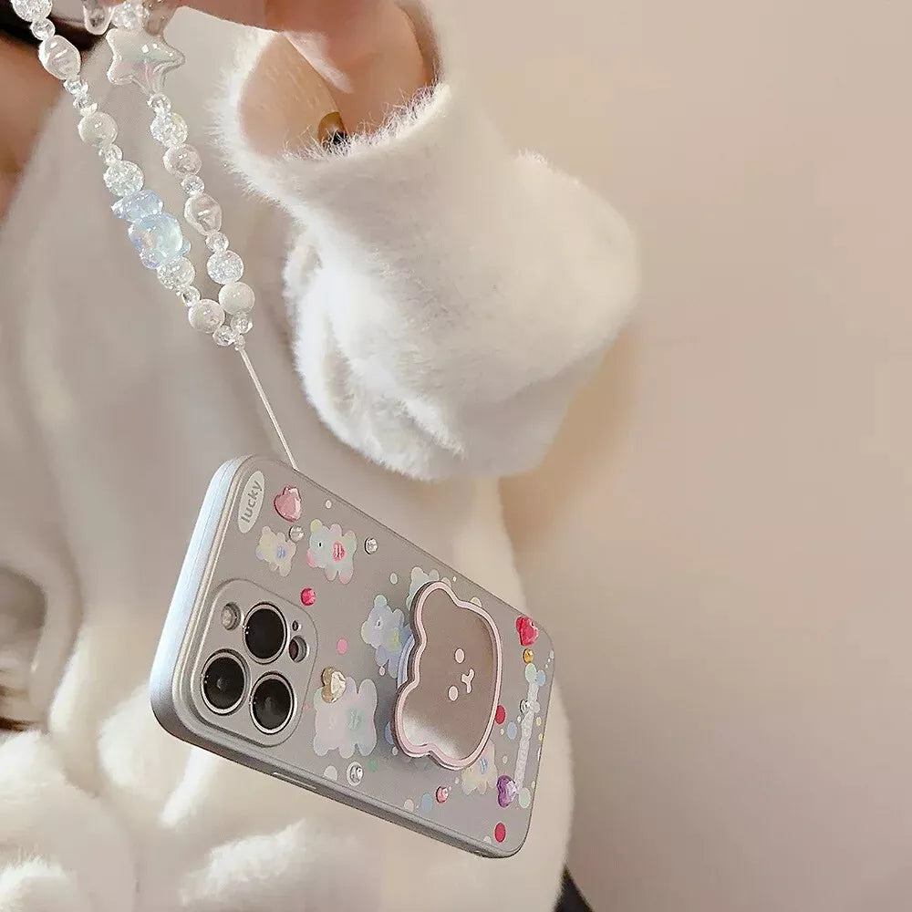 Cute Bear Mirror Diamond Sticker Case