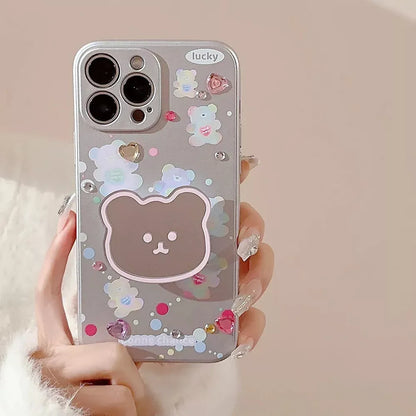 Cute Bear Mirror Diamond Sticker Case