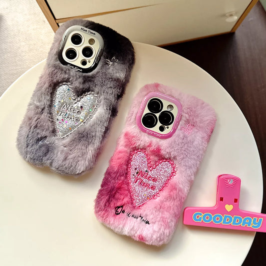 Fluffy Heart Hybrid Stand Case