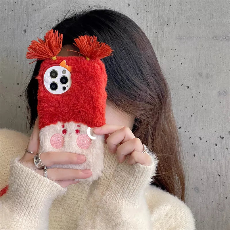 Cute Plush Braided Girl Cartoon Case