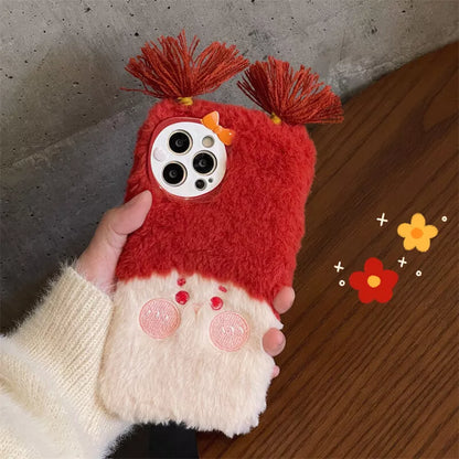 Cute Plush Braided Girl Cartoon Case