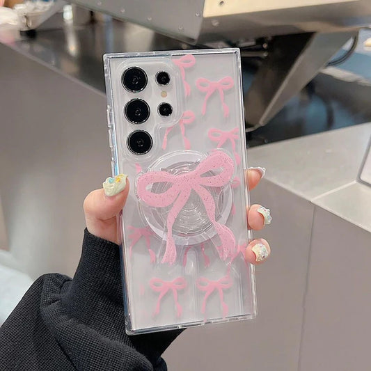 Elegant Bow Charm Case with Magnetic Gripper - Samsung