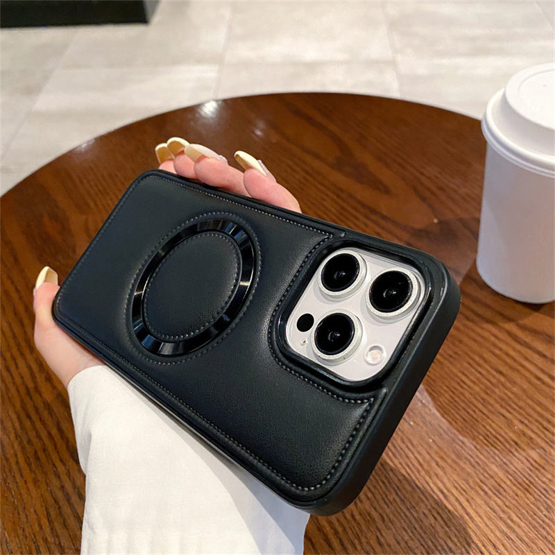 Luxury Plated Ring MagSafe Leather Case - iPhone