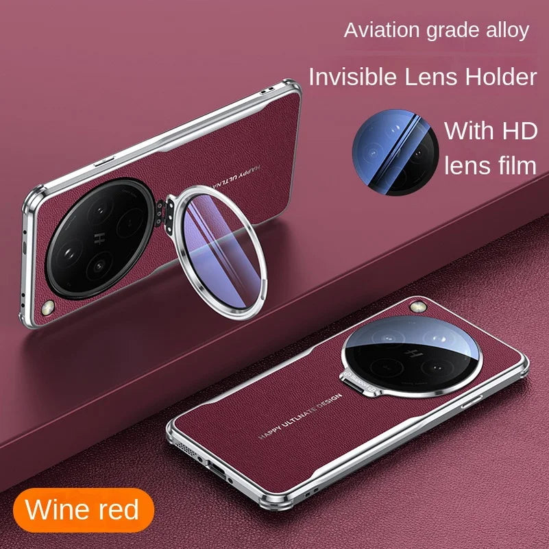 Aviation PU Leather Invisible Lens Stand Case - Oppo
