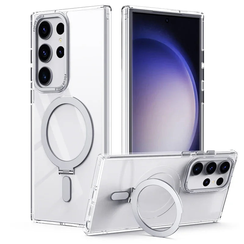 Premium Metal Magnetic Transparent Stand Case - Samsung