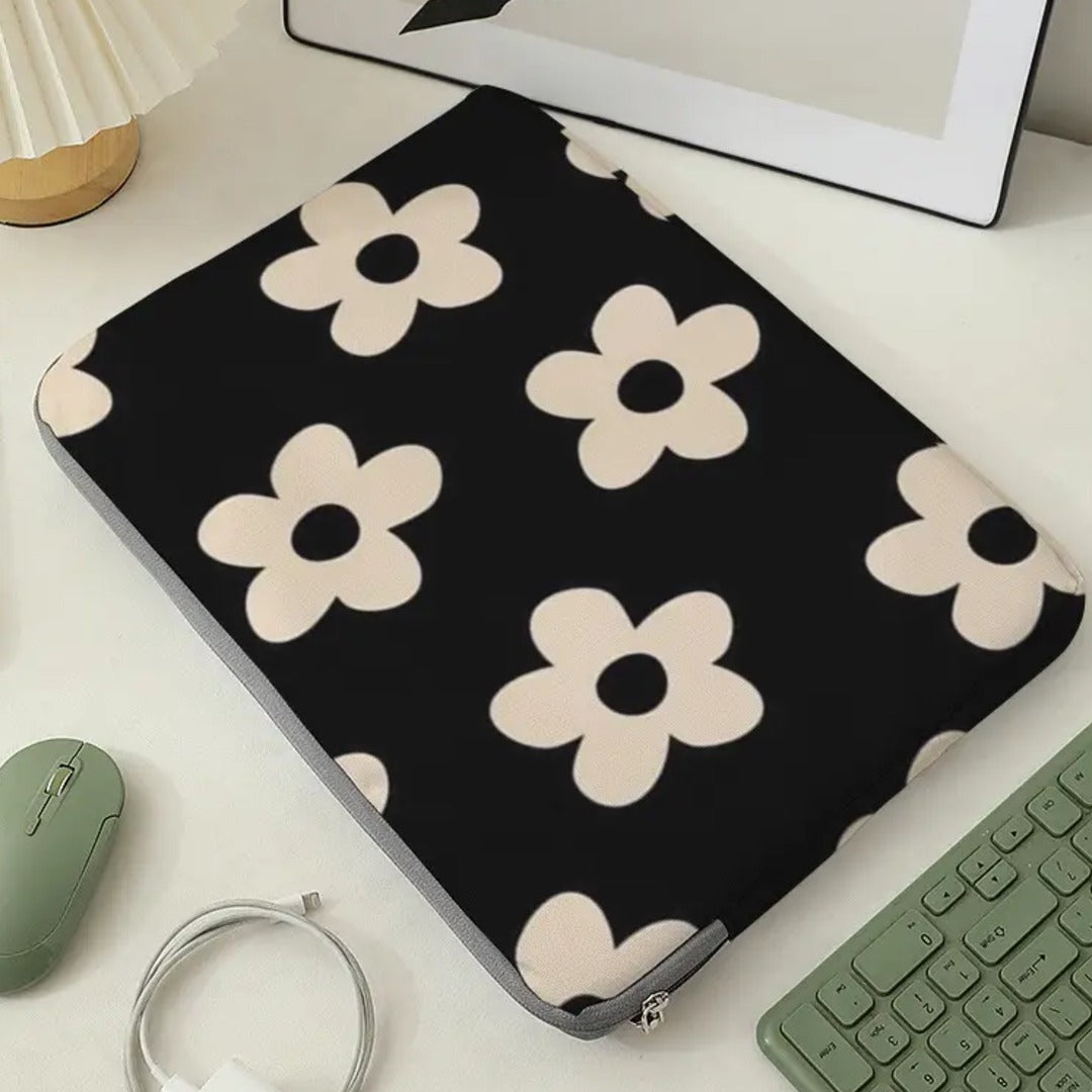 Classic Monochrome Floral Macbook Bag