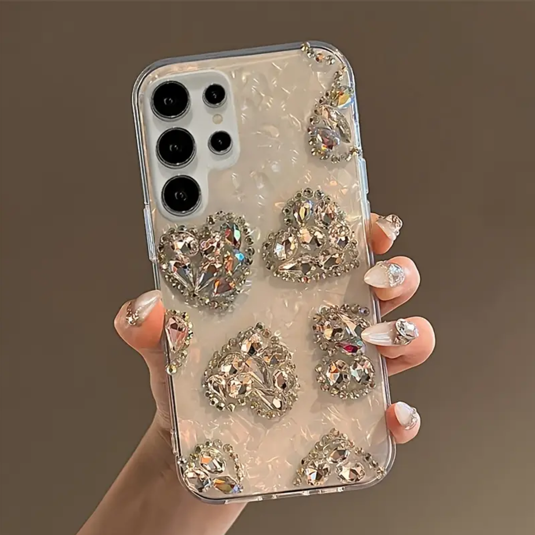 3D Laser Rhinestone Heart-Shaped Gradient Shell Case - Samsung