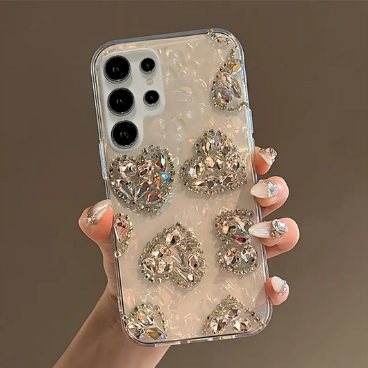 3D Laser Rhinestone Heart-Shaped Gradient Shell Case - Samsung