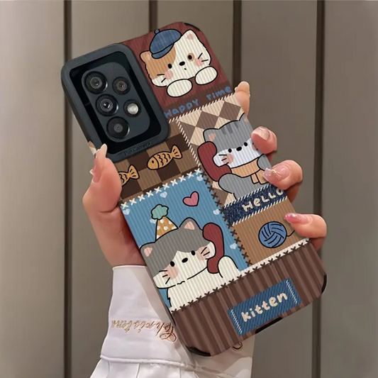 Cartoon Plaid Kitten Fantasy Case - Samsung
