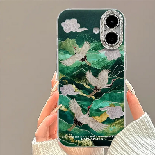 Green Hills Crane Majesty Rhinestones Case