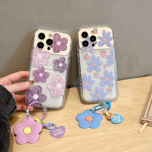 Floral Artistry Flip Mirror Case With Charm