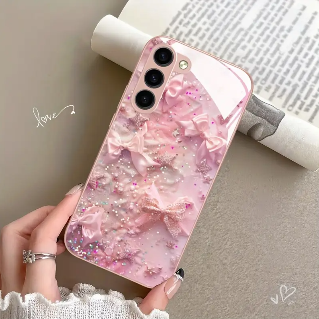 Glitter Bowknot Glass Case - Samsung