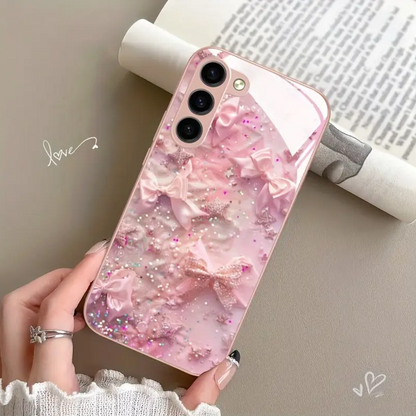 Glitter Bowknot Glass Case - Samsung
