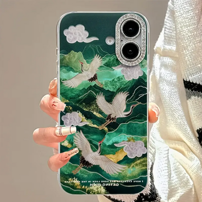 Green Hills Crane Majesty Rhinestones Case