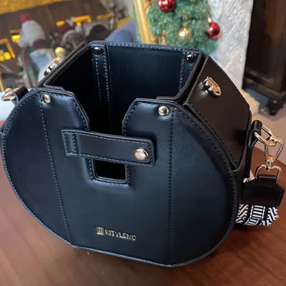 Stylish Tumbler Crossbody Bag with Gold Accents
