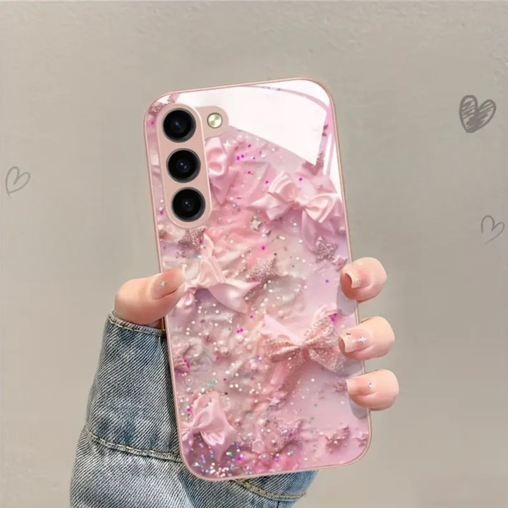 Glitter Bowknot Glass Case - Samsung
