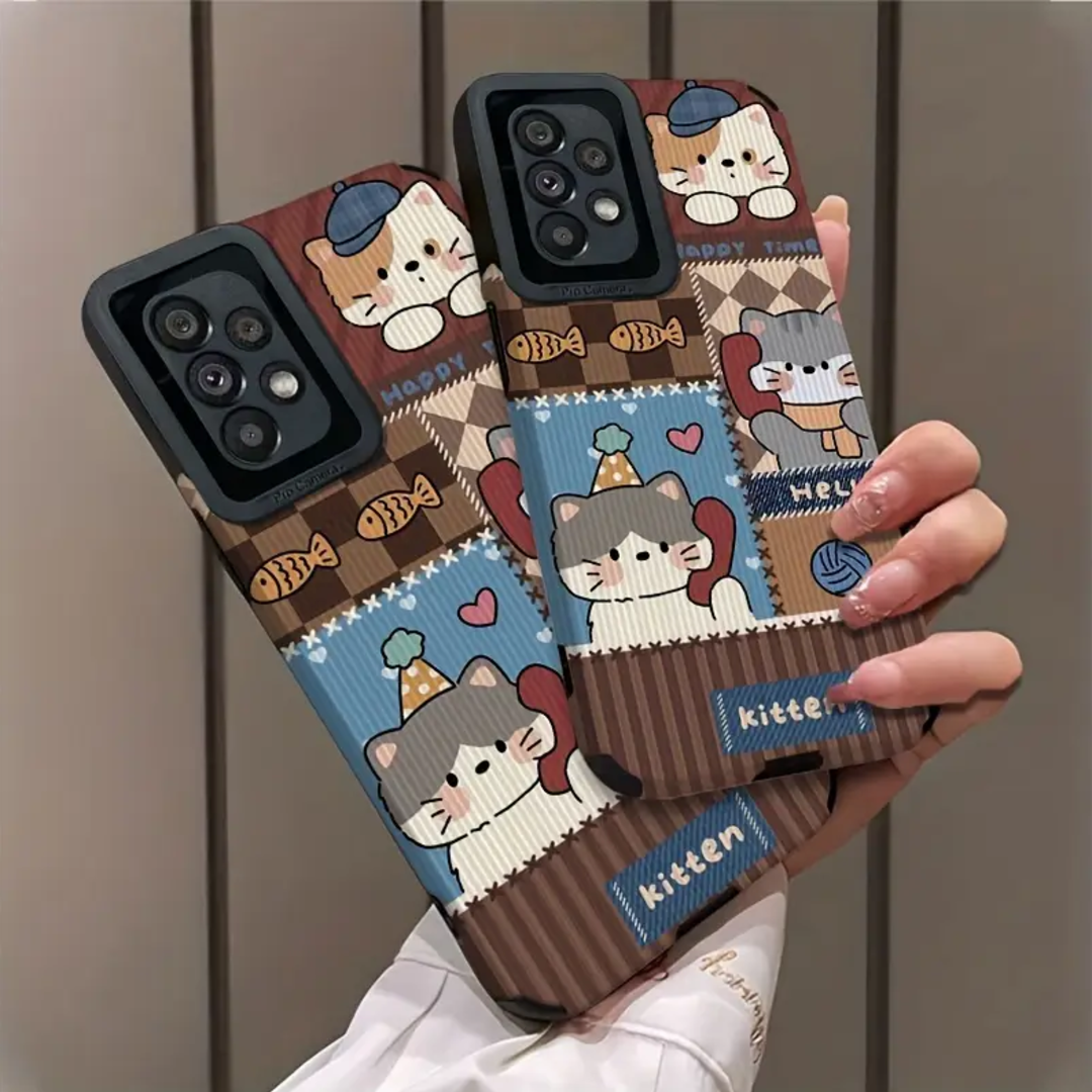 Cartoon Plaid Kitten Fantasy Case - Samsung