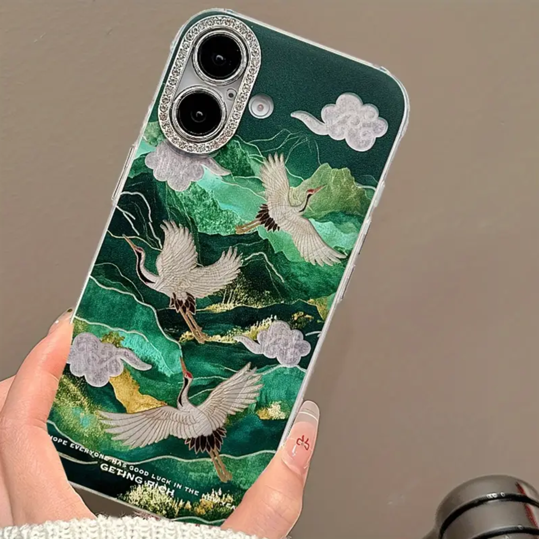Green Hills Crane Majesty Rhinestones Case