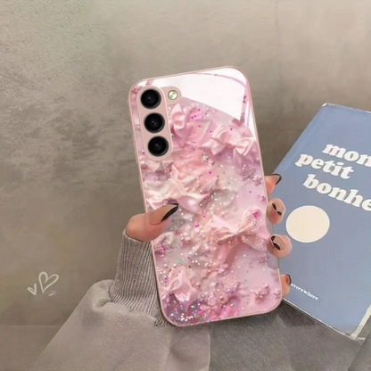 Glitter Bowknot Glass Case - Samsung