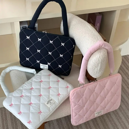 Dreamy Blush Bow Handle Macbook Bag