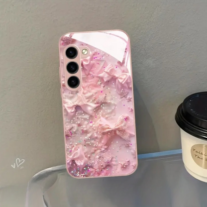 Glitter Bowknot Glass Case - Samsung