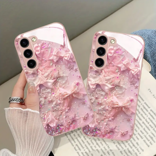 Glitter Bowknot Glass Case - Samsung