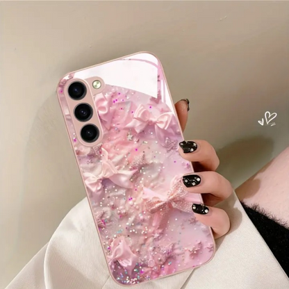 Glitter Bowknot Glass Case - Samsung
