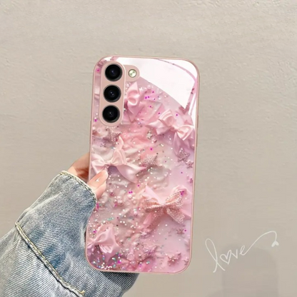 Glitter Bowknot Glass Case - Samsung