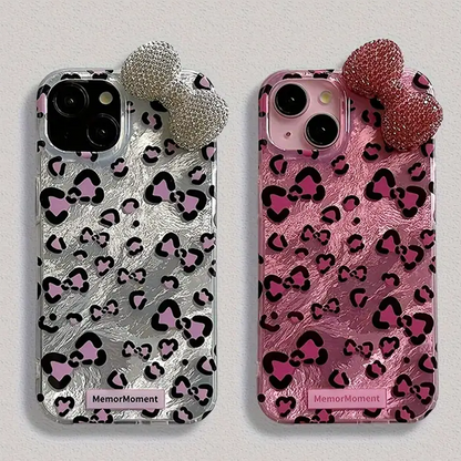 Pink Leopard Print Sparkly Bow Case