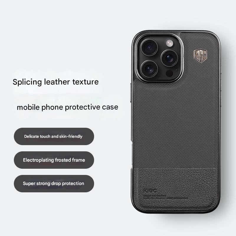 Matte Electroplated Leather Splicing Case - iPhone
